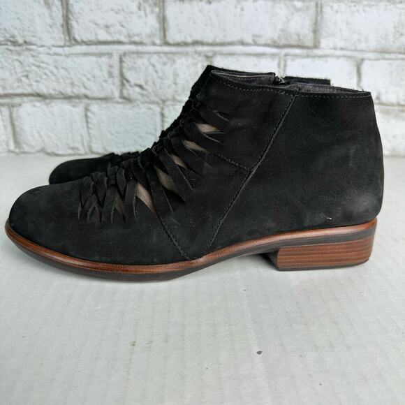 Naot Boots Leveche Ankle Booties Suede Leather Cut Out Heel Black 37 6 6.5 - Picture 10 of 11